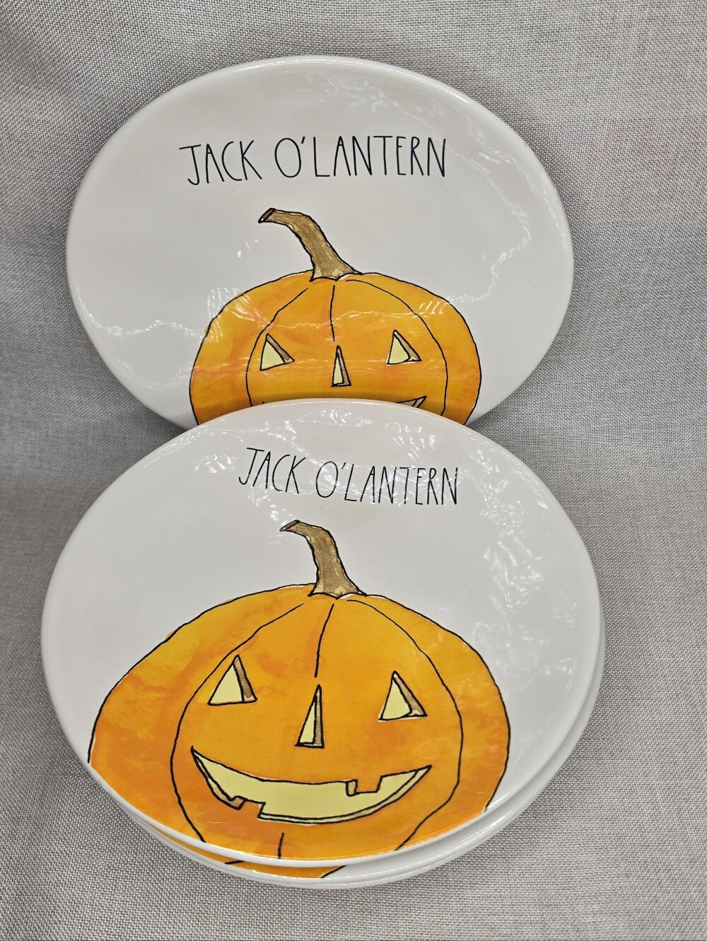 Rae Dunn Jack O'Lantern Pumpkin Ceramic Dinner Party Plate - Orange 11" 4pc New